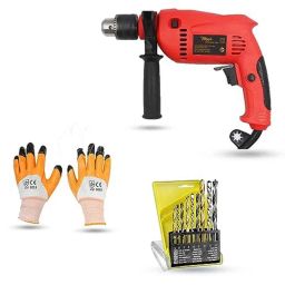 Hillgrove 700W 13mm Power Drill Machine with 9 Pcs Drill Bits &a; Gloves, HGCM1349-42