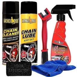 Kangaroo Bike Care Kit with 500ml Chain Lube Spray, 500ml Chain Cleaner Spray, 200ml Polish Shiner, Brush, Microfiber Cloth &a; Foam Applicator-43