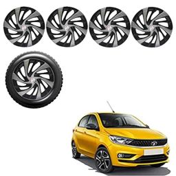 Auto Pearl 4 Pcs 13 inch Silver &a; Black ABS Press Type Hubcap Wheel Cover Set with Retention Ring for Tata Tiago 2020 XB XE XM-image-76