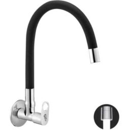 Gold Bell Rio Brass Black &a; Silver Wall Mounted Kitchen Sink Tap with Flexible Spout-6