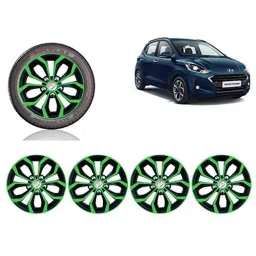 Auto Pearl 4 Pcs 14 inch Green &a; Black ABS Press Type Hubcap Wheel Cover Set with Retention Ring for Hyundai i10GrandNios-17