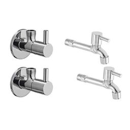Zesta Turbo 4 Pcs Stainless Steel Chrome Finish Long Body Bib Cock &a; Angle Cock Set with Wall Flange-picture-0