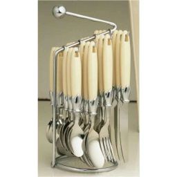 Elegante 24 Pcs Lotus Cream Stainless Steel &a; Plastic Cutlery Set, SL-111B (Pack of 3)-image-42