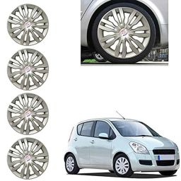 Auto Pearl 4 Pcs 14 inch Silver ABS Press Type Hubcap Wheel Cover Set with Retention Ring for Maruti Suzuki RitzType1-image-94