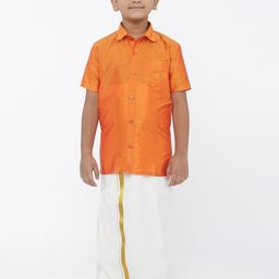 LITTLESTARS Boys Orange & White Shirt with Dhoti-picture-58