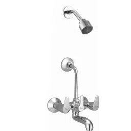 Mayur Ocich Trendy 2 Pcs Brass Wall Mount Silver Wall Mixer Bathroom Set with Over Head Shower-image-1