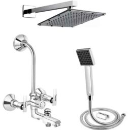 Gold Bell Soft Brass Chrome Finish Silver 3 in 1 Wall Mixer Set with 6x6 inch Overhead Shower &a; Hand Shower, BR083IN2R73-41