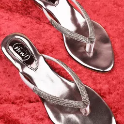 Try Me Women Silver-Toned Embellished Party Wedge Heels-49