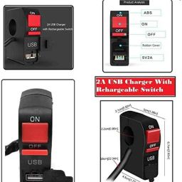 AOW 12V 7/8��� Motorcycle Handlebar Switch with ON/Off Button and USB Charging Port (2 Amp) T-13Suitable for All Indian Bikes-17