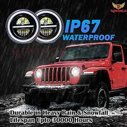 Miwings Round Led Minus Style Hi/Low Beam Headlight 75W H4 Compatible With Royal Enfield, Jeep, Thar, Motorcycle , Cars, Harley Davidson (Amber &a; White, 7 Inch) image 5