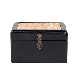 Contrast Living Black Ethnic Motifs Printed Wooden Jewellery Box-33