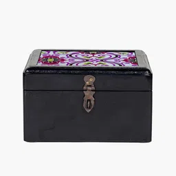 Contrast Living Black Ethnic Motifs Printed Wooden Jewellery Box-13