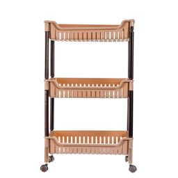 Kuber Industries  Brown Solid 3-Tier Rolling Rack Kitchen Storage Organiser-32