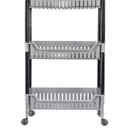 Kuber Industries Grey Plastic 3-Tier Multi-Purpose Square Rolling Storage Rack-54