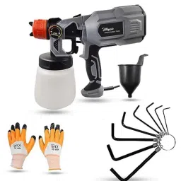 Hillgrove 550W 0.8 Litre Plastic DIY HVLP Paint Sprayer Gun with Gloves &a; 8 Pcs Ring Hex Allen Key, HGCM1292-8