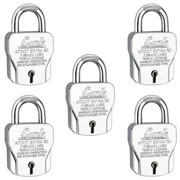 Link 50mm Stainless Steel Triple Locking Mechanism Padlock with 3 Silver Keys &a; Free Keychain, Atoot Extra 50 (Pack of 5)-picture-16