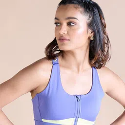KICA Women Mid Impact Zip Sports Bra with Removable Pads-picture-45