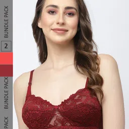 Docare Pack Of 2 Non-Padded Non Wired Lace Half Coverage Cotton Bralette Bra-43