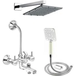 Gold Bell 315 Brass Silver Wall Mounted Chrome Finish 3 in 1 Bathroom Wall Mixer Set-image-96