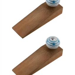 Indianshelf Brown and Blue 2 Pieces Wooden Striped Crackle Door Stoppers-44