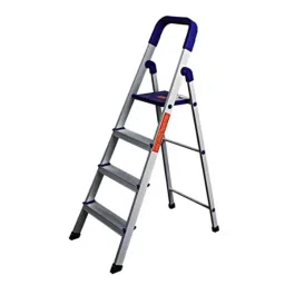 Branco 150kg 4 Steps Aluminium Satin &a; Blue Folding Ladder, GEC-L4-17