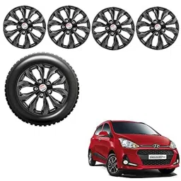 Auto Pearl 4 Pcs 14 inch ABS Black Press Type Fitting Car Wheel Cover Set for Hyundai I 10 Grand 2017-13