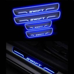 Car Accessories Hub 4 Pcs Acrylic Black Sill Scuff Plate Set with Blue LED for Maruti Suzuki 2012-2017 Swift-9