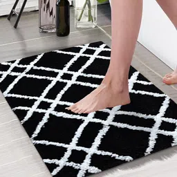 Aura Black & White Printed 1850 GSM Anti Skid Bath Rug-48