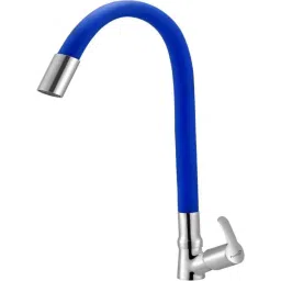 Prestige Q3 Brass Chrome Finish Blue Flexible Swan Neck Basin Tap with Wall Flange-image-76