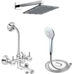 Gold Bell 321 Brass Silver Wall Mounted Chrome Finish 3 in 1 Bathroom Wall Mixer Set-picture-28