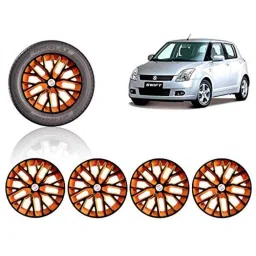 Auto Pearl 4 Pcs 14 inch ABS Black &a; Orange Press Type Fitting Car Wheel Cover Set for Maruti Swift T 1-picture-34
