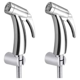 Joyway Spark Plastic Chrome Finish Silver Health Faucet with 1m Flexible Tube &a; Wall Hook (Pack of 2)-45