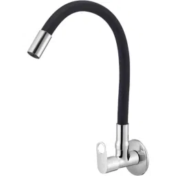 IRIS Prime Brass Chrome Finish Black Flexible Sink Cock with Wall Flange-image-89