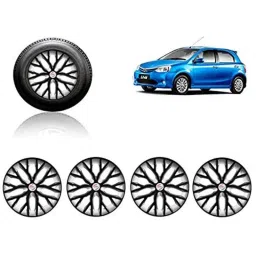 Auto Pearl 4 Pcs 14 inch ABS Black &a; Silver Press Type Fitting Car Wheel Cover Set for Toyota Etios-22