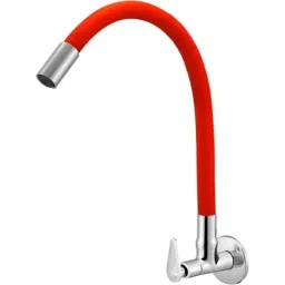 IRIS Slim Brass Chrome Finish Red Flexible Sink Cock with Wall Flange-image-76
