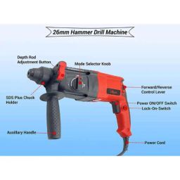 Hillgrove 1200W 26mm Red Hammer Drill Machine with 5 Bits, HG0084 image 2