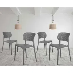 Rose Evaa 4 Pcs Plastic Grey Chair Set without Arm for Dining, Restaurant, Cafe &a; Banquet-image-57