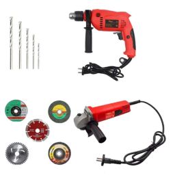 Hillgrove HGCM346M1 850W Angle Grinder, 700W 13mm Drill Machine, 5 Pcs Grinding Wheels &a; 5 Pcs Masonry Drill Bits Combo, HGCM638-34