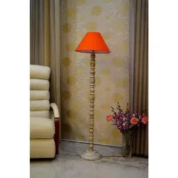 Tucasa Classic White Mango Wood Floor Lamp with Orange Conical Polycotton Shade, WF-88-image-57