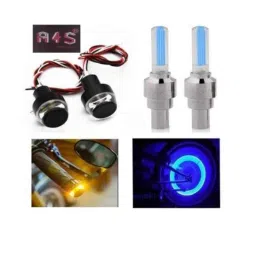 A4S 2 Pcs Bule &a; Yellow Tyre Light Dual Color Bike Handle Bar LED Turn Signal Indicators Set with Motion Sensor, ASTLO029-4
