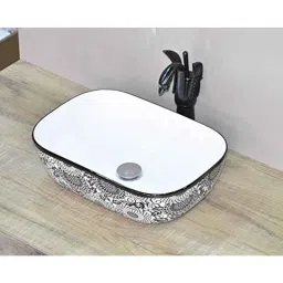 InArt 18x13x5.5 inch Ceramic Black &a; White Bathroom Table Top Wash Basin, INA-552-image-9