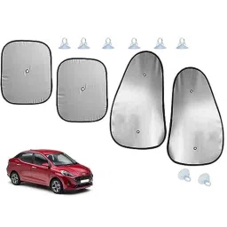 Auto Pearl 4 Pcs Polyester Black &a; Silver Window Side Sun Shade Set for Hyundai Aura-24