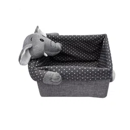 MARKET99 Grey Set Of 2 Printed & Elephant-Shaped Fabric Baskets image 5