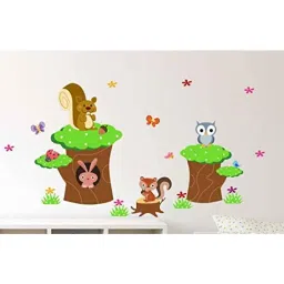 Asian Paints KD67AM Wall Ons 30.48x76.2cm Vinyl Squirrel Rabbit Owl Self Adhesive Wall Sticker, HPCA13587-picture-49