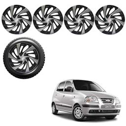 Auto Pearl 4 Pcs 13 inch Black &a; Silver ABS Press Type Hubcap Wheel Cover Set with Retention Ring for Hyundai Santro-image-72