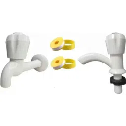 Senkiddpro PVC White Wall Mounted Long Body Tap with Pillar Tap &a; Teflon Tape Combo-image-1