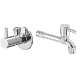 Zesta Turbo 2 Pcs Stainless Steel Chrome Finish Long Body Bib Cock &a; Angle Cock Set with Wall Flange-picture-3