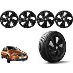 Auto Pearl 4 Pcs 14 inch Polypropylene Black Press Type Car Wheel Cover Set with Retention Ring for Tata Indigo CS, 14WC_Tiago_Black_IndigoCS-picture-38