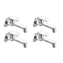 Spazio Prime Brass Chrome Finish Long Body Bib Cock with Cock Tap Wall Flange (Pack of 4)-picture-32