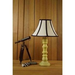 Tucasa Mango Wood Vintage Yellow Table Lamp with 12 inch Polycotton Stripe Conical Shade, WL-276-7